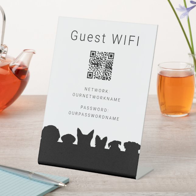 Guest wifi QR code dog silhouette Pedestal Sign (In SItu)