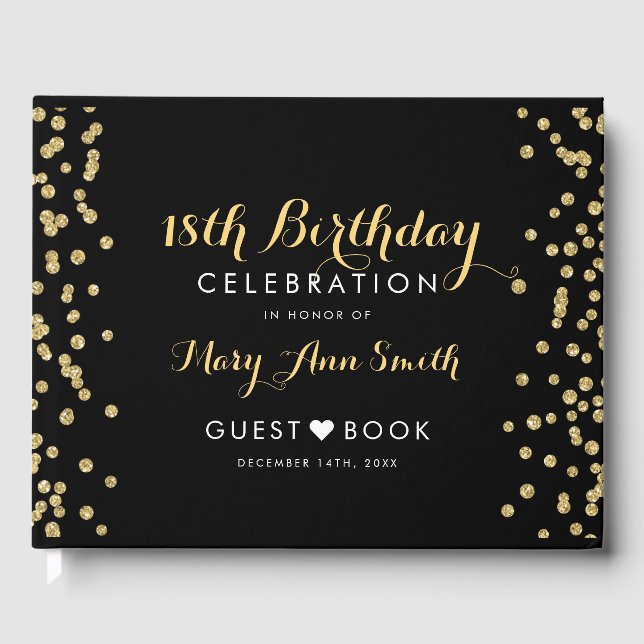 GuestBook 18th Birthday Gold Glitter Confetti Blac (Front)
