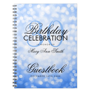 Guestbook 30th Birthday Party Blue Glitter Light Notebook