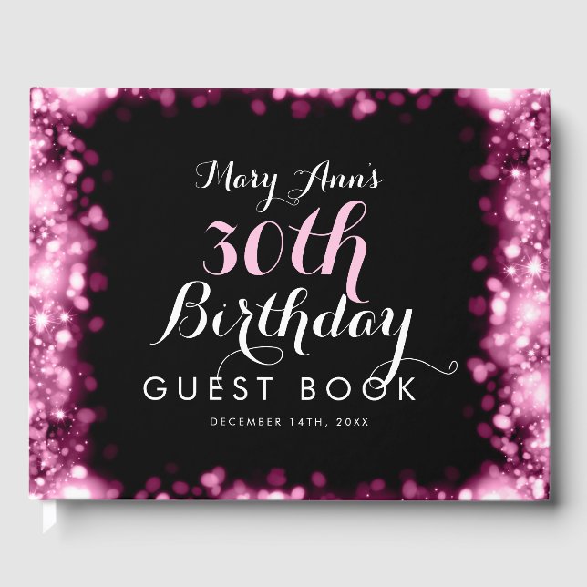 Guestbook 30th Birthday Pink Sparkling Lights (Front)