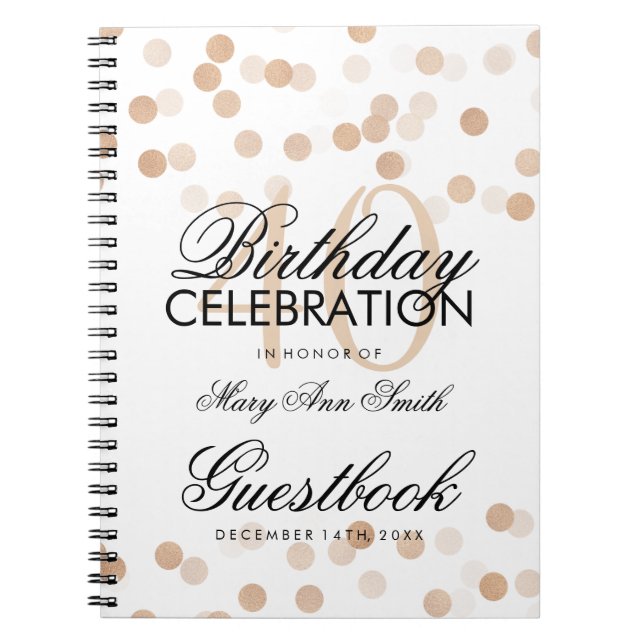 Guestbook 40th Birthday Copper Foil Glitter Lights Notebook (Front)