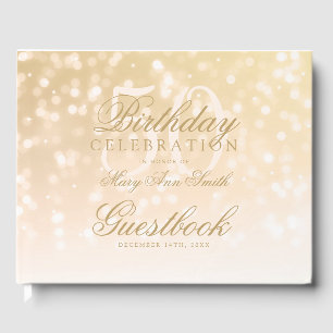 Guestbook 50th Birthday Gold Bokeh Sparkle Lights
