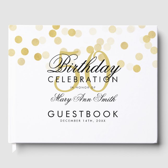 Guestbook 50th Birthday Gold Foil Glitter Lights (Front)