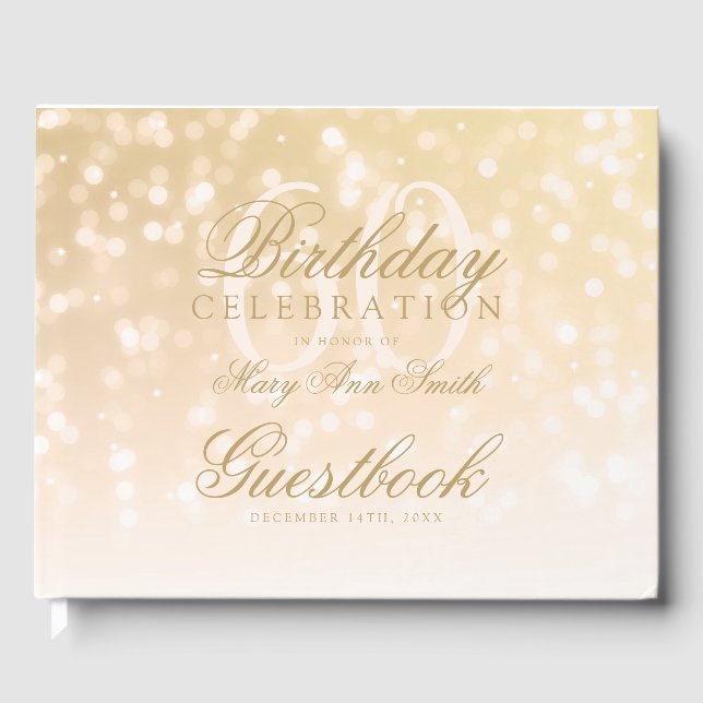 Guestbook 60th Birthday Gold Bokeh Sparkle Lights (Front)