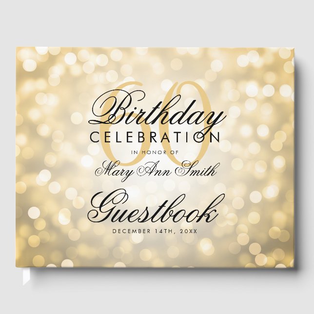 Guestbook 60th Birthday Party Gold Glitter Light (Front)