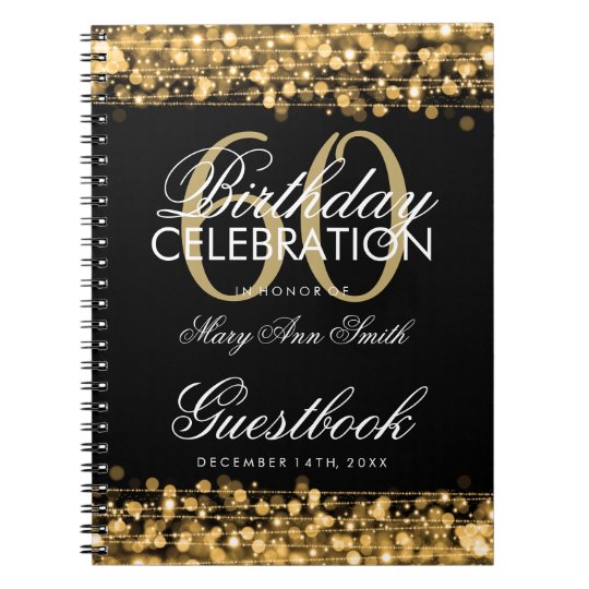 Guestbook 60th Birthday Party Sparkles Gold Notebooks