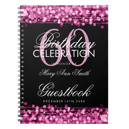 Guestbook 60th Birthday Party Sparkles Pink Notebooks