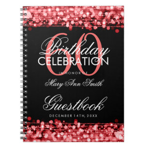 Guestbook 60th Birthday Party Sparkles Red Notebook