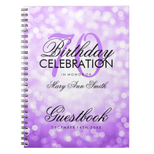 Guestbook 70th Birthday Party Purple Glitter Light Notebook