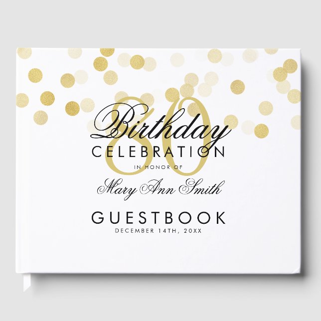 Guestbook 80th Birthday Gold Foil Glitter Lights (Front)