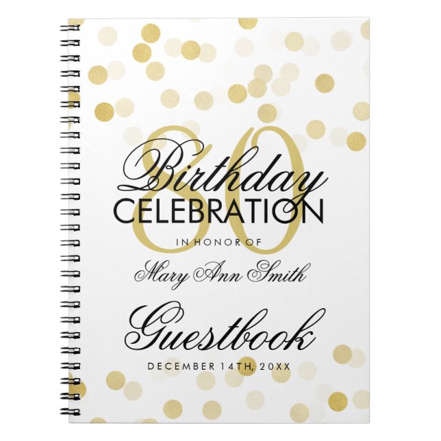 Guestbook 80th Birthday Gold Foil Glitter Lights Notebook (Front)