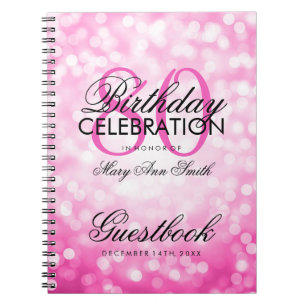 Guestbook 80th Birthday Party Pink Glitter Light Notebook