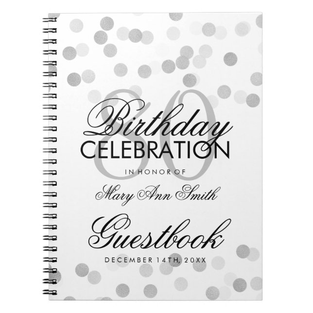 Guestbook 80th Birthday Silver Foil Glitter Lights Notebook (Front)
