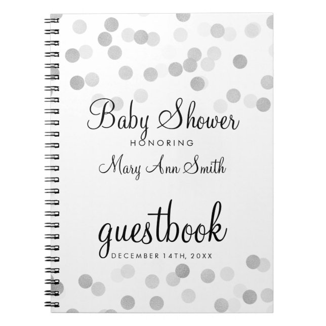 Guestbook Baby Shower Silver Foil Glitter Lights Notebook (Front)