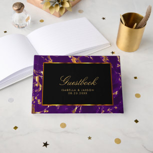 Guestbook - Black, Gold and Purple Marble