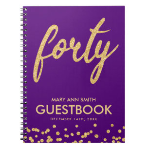 Guestbook Gold Purple "Forty" 40 Birthday Glitter Notebook