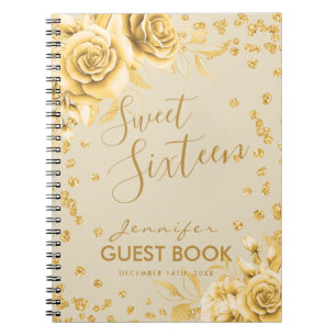 Guestbook Gold Sweet 16 Glitter Floral Notebook