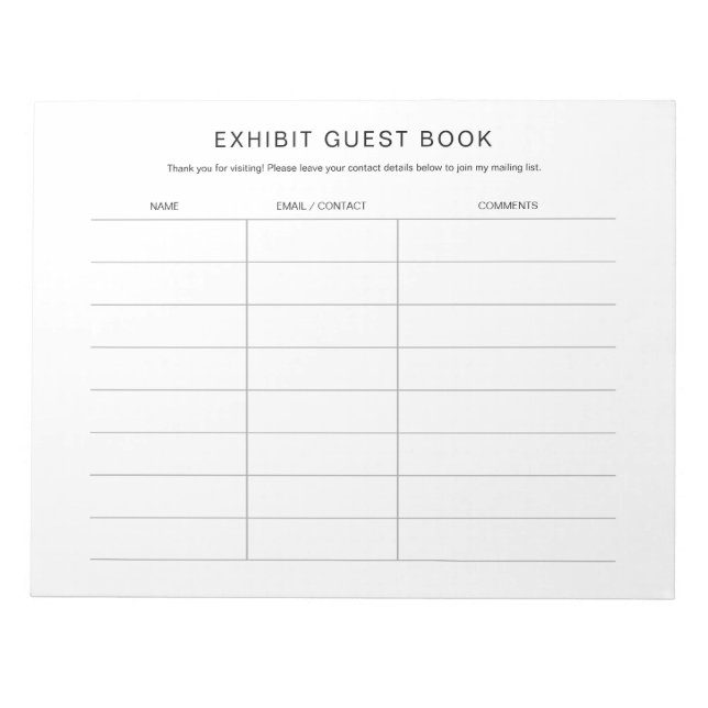 Guestbook Notepad for Art Craft Show Exhibit (Front)