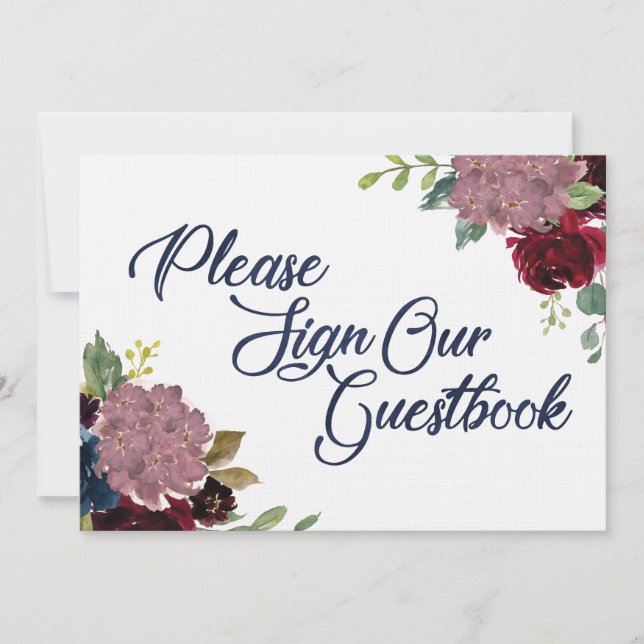 Guestbook Sign Navy Watercolor Font Invitation (Front)