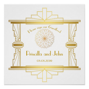 Guestbook sign poster, great Gatsby, white, gold