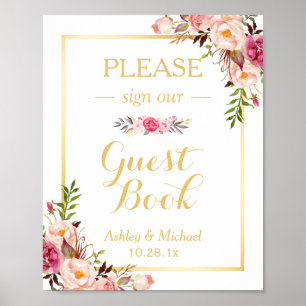 Guestbook Wedding Sign Elegant Chic Floral Gold