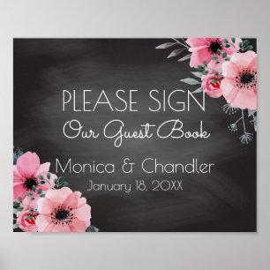 Guestbook Wedding Sign   Elegant Floral Chalkboard