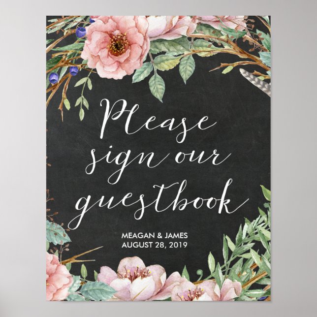 guestbook wedding sign floral elegant (Front)