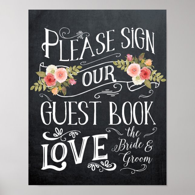guestbook wedding sign typography floral (Front)