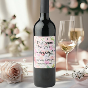Guests favours pink florals watercolor wedding wine label