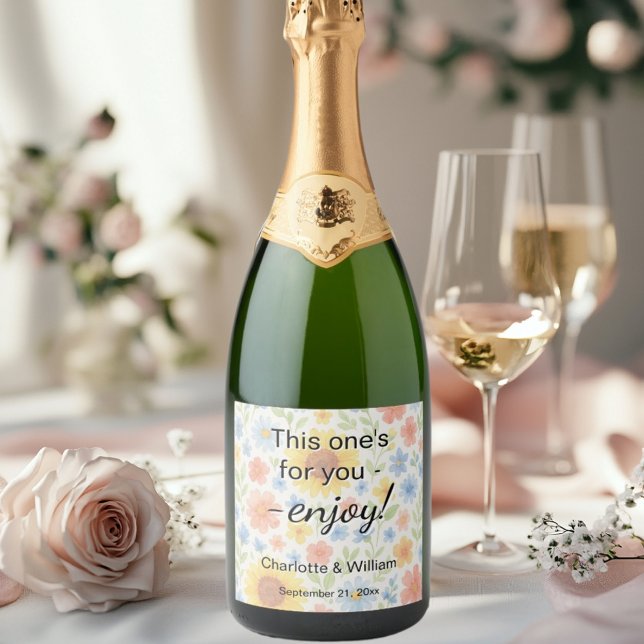 Guests favours sunflowers floral wedding sparkling wine label (Creator Uploaded)