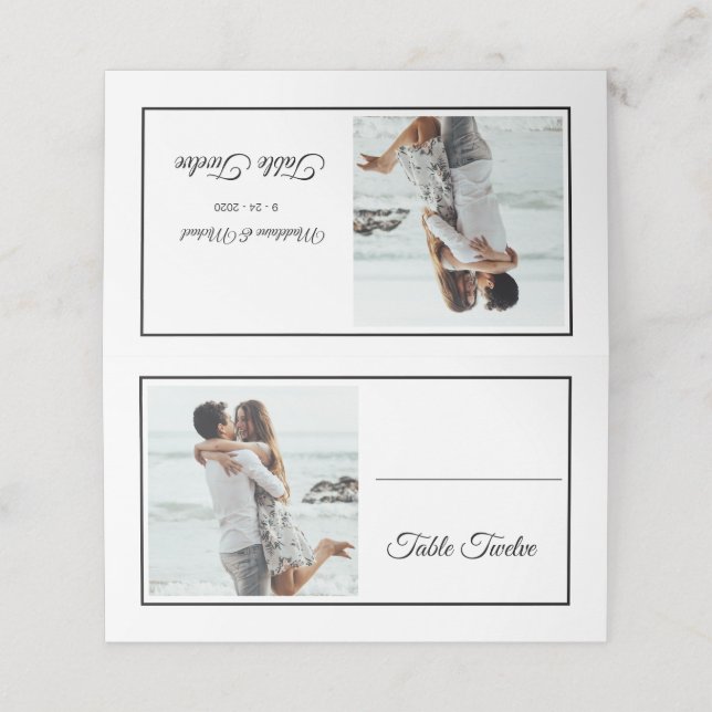 Guests Name Photo Elegant Wedding Table Number Place Card (Outside Unfolded)