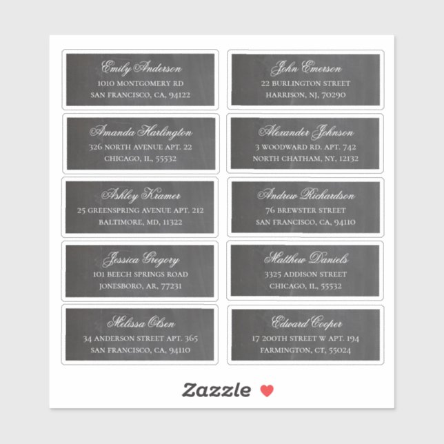 Guests names & address. Chalkboard shipping labels (Sheet)