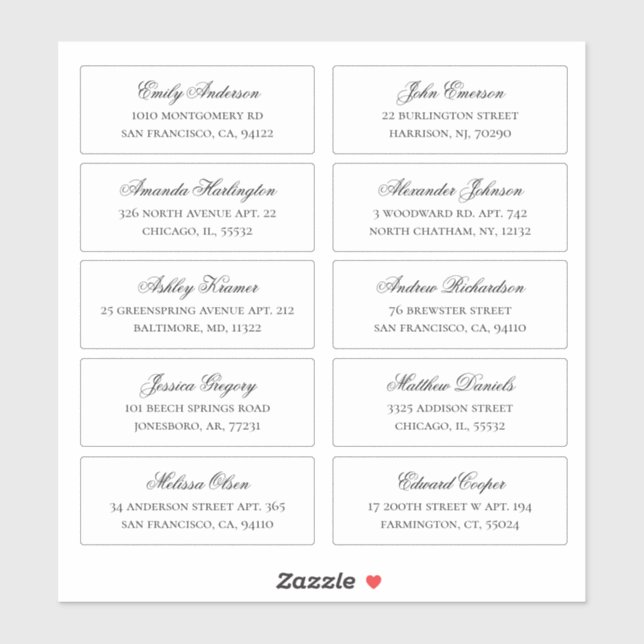 Guests names and address. Wedding shipping labels (Sheet)