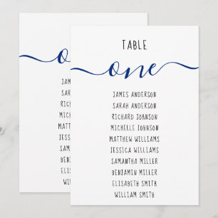 Guests Names & Blue Script 5x7 Table Seating Sign Invitation
