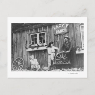 Guests Outside a Lazy F Ranch Bldg Postcard