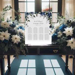 Guests Seating Chart Poinsettia Floral Navy Blue Pedestal Sign