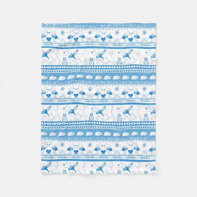 Guide Dog Tale Labs Pattern - Blue - Fleece Blanket (Front)