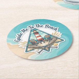 Guide Me To The Beach Round Paper Coaster