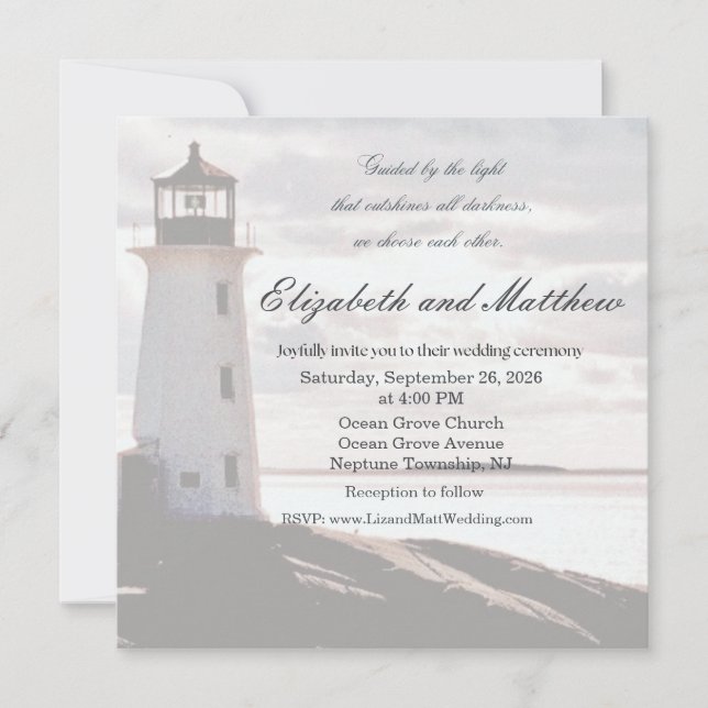 Guided by the Light Lighthouse Wedding Invitation (Front)