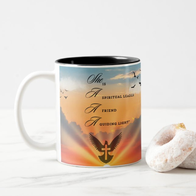 "Guiding Light Sunset" Inspirational Mug" Two-Tone Coffee Mug (With Donut)