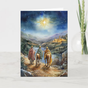 Guiding Star and Kings in Watercolor Nativity Art Card