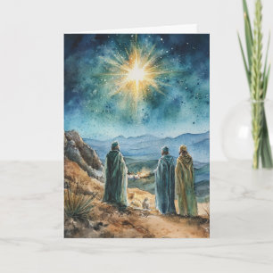 Guiding Star and Kings in Watercolor Nativity Card