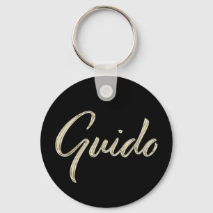 Guido Name whitegold Button Schlüsselanhänger Key Ring