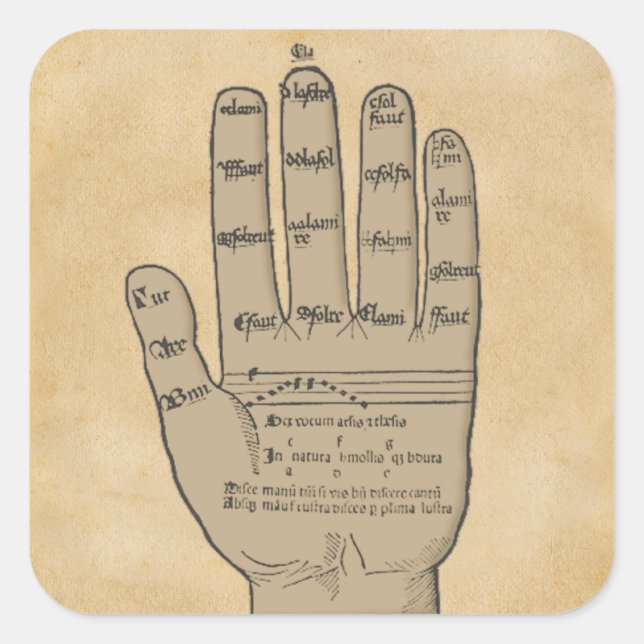Guidonian Hand, Mediaeval Music Theory Square Sticker (Front)