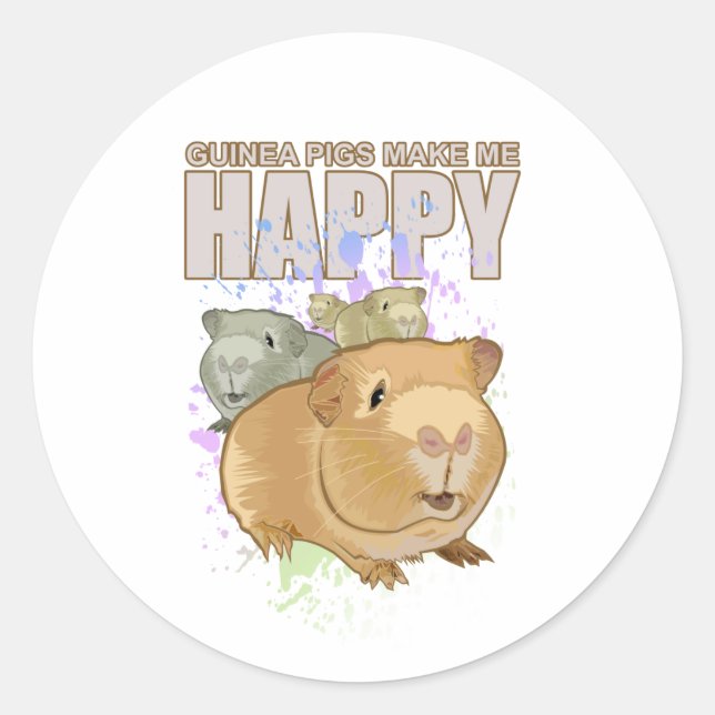 Guiena Pigs Makes Me Happy  Classic Round Sticker (Front)