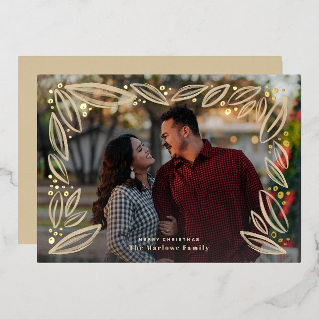 Guilded Foiliage Photo Gold Foil Holiday Card (Front/Back)