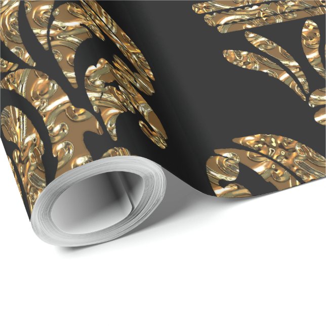 GuildHall Regal  30'x 30" Black Damask Wrapping Paper (Roll Corner)