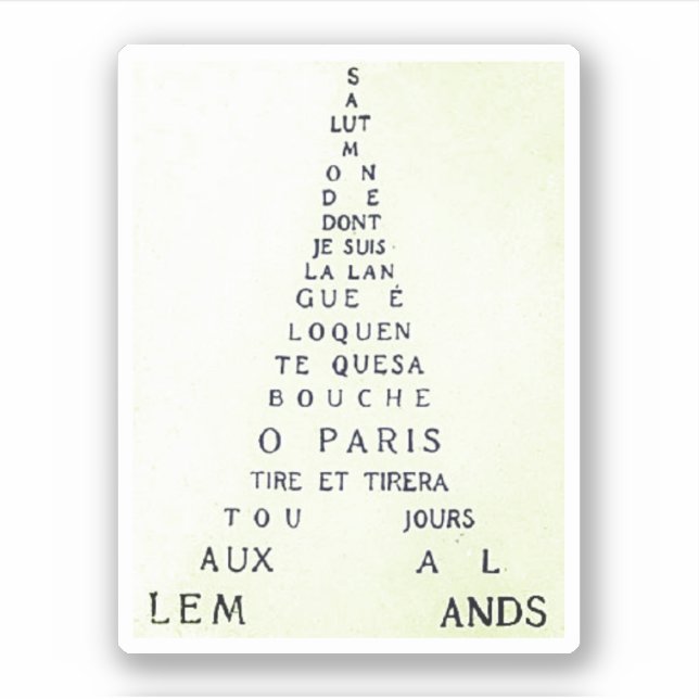 Guillaume Apollinaire, Eiffel Calligramme (Front)
