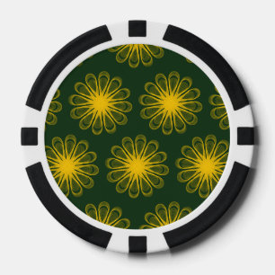 Guilloche Flowers dark green yellow Poker Chips