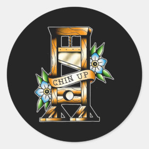 Guillotine Traditional Tattoo Funny Chin Up Sarcas Classic Round Sticker